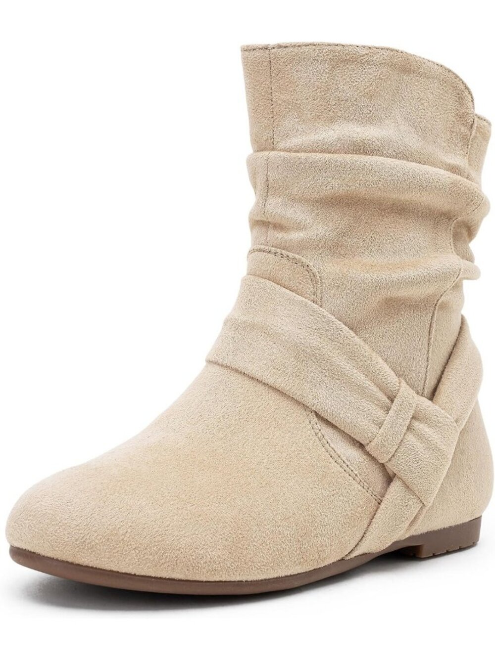 Chic Women's Slouch Ankle Boots - Flat Low Heel, Side Zip Booties for Comfort